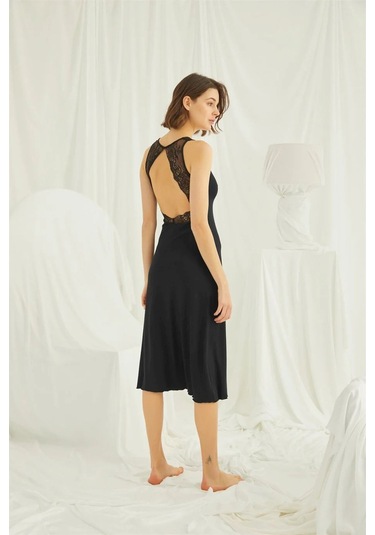 Monamise Kadın Siyah Sıfır Kol Gecelik 20004 Siyah