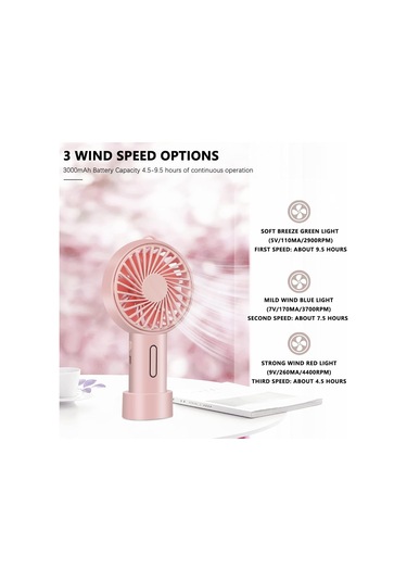 Mini El Tipi Vantilatör, 3 Hız Ayarlanabilir Açılı, Taşınabilir El Akrilonitril Bütadien Stiren