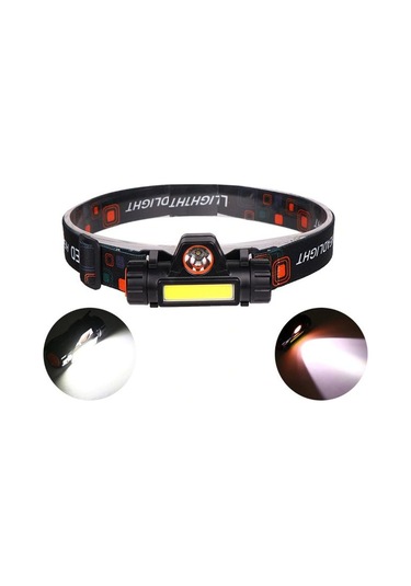 Süper Parlak Cob Led 1200 Lümen Şarjlı Kafa Feneri. Kafa Lambası Siyah