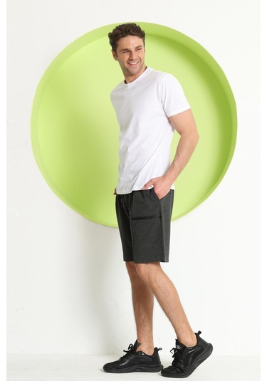 Erkek Fermuar Detaylı Şort Antrasit