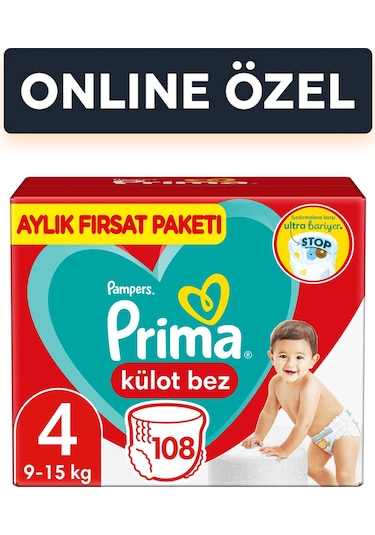 Prima Külot Bez Aylık Fırsat 4 Beden 9-15 Kg 108'li 4 Numara