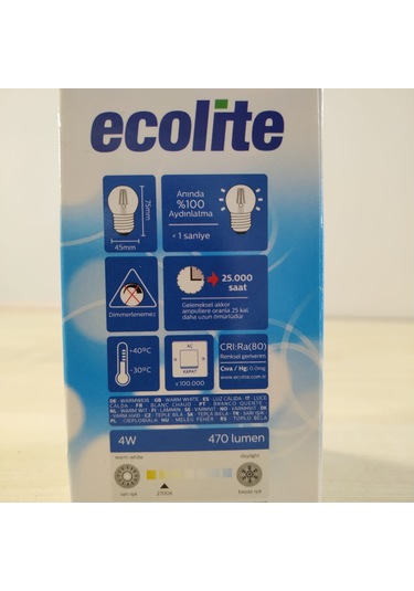 5'li Paket 4w E27 Rustik Top Ampul Ecolite Gün Işığı sarı Işık