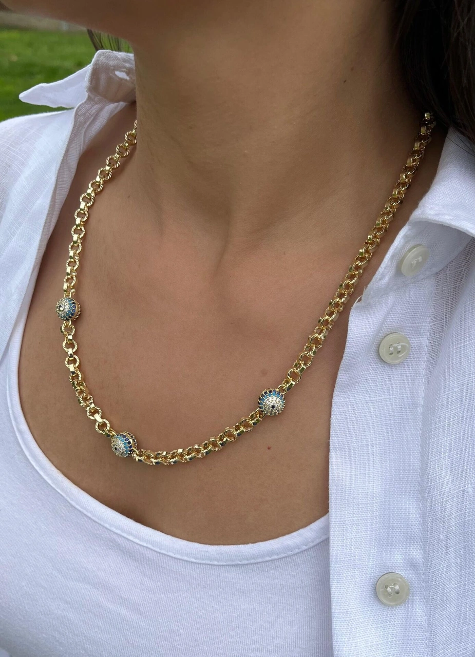 Top Nazar Boncuklu Zincir Kolye Çok Renkli