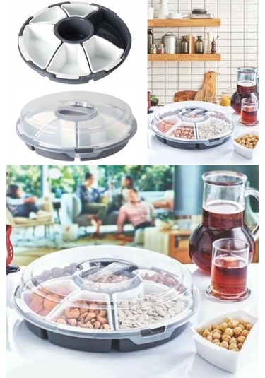 Kapaklı 7'lı Çerez Ve Kahvaltı Saklama Tabağı Plastik Piknik Mangal Kullanışlı Şeffaf Lilyum Seti Şeffaf