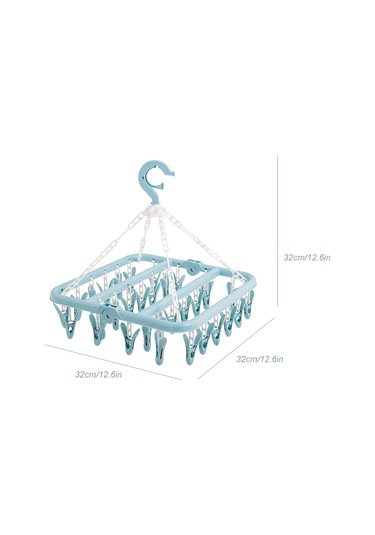Skycity 32 Klipsli Plastik Çamaşır Asma Aleti - 360 Derece Döner, Rüzgar Dayanıklı Kanca, Bebek Çamaşırları, Çoraplar İçin Mavi Mavi