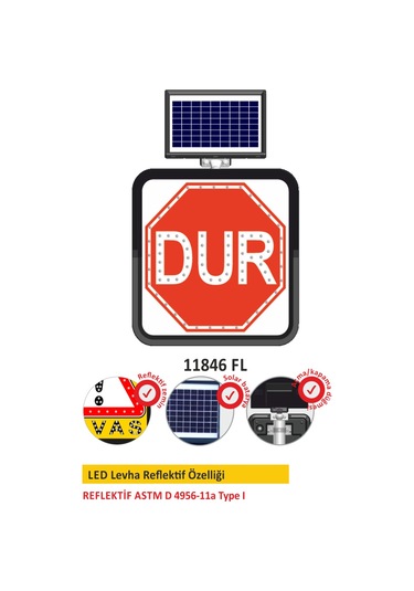SOLAR FLAŞÖRLÜ LED'Lİ TRAFİK LEV.(60x60cm)