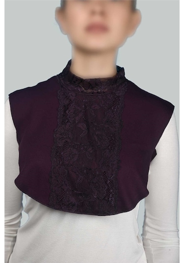 Altobeh Kadın Penye Tesettür Daire Yakalı Dantelli Boyunluk - Mürdüm