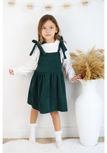 Fitilli Kadife Elbise İkili Takım Yesil