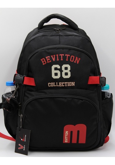 Bevitton Özel Su İtici Kumaş Unisex Siyah-kırmızı Okul Çantası 34500