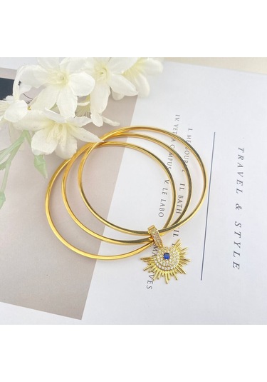 Çelik Ajda Bilezik Charmlı Ajda Bilezik Zirkon Taşlı Güneş Model Gold Gold