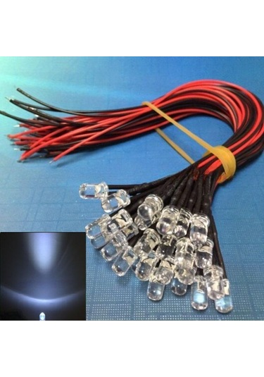 20 Adet Dc 12v Ön Kablolu 5mm Led Işık Lamba Ampulü Kablolu Yayan Diyotlar Şeffaf Sarı Mavi Yeşil Beyaz Kırmızı Beyaz