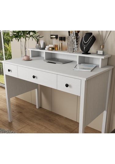 Lumera Modern Makyaj Masası 2 Dolap 4 Çekmeceli Mdf Profil Ayaklı 132 Cm Beyaz