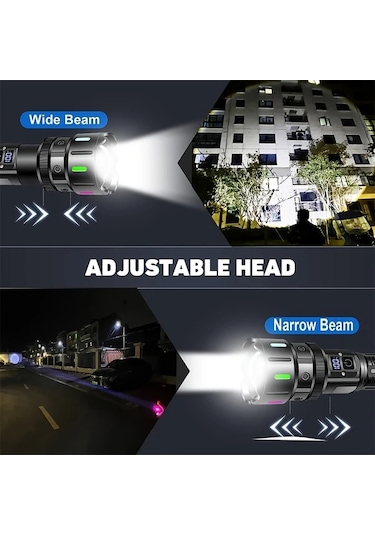 Xuweiwei Siyah Zarif Hediye Kutusu Seti 1 Adet Ultra Parlak 1200 Lümen Şarj Edilebilir Led El Feneri Alüminyum Alaşım 5 Mod Taktiksel Işık Type-c Şarj Acil Durum Kamp Hediye Siyah