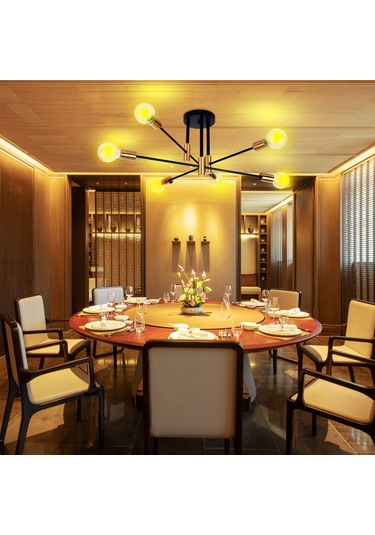 Neoglint Tavan Lambası 6 Işıklı Modern Metal Avize Siyah - Altın Diğer