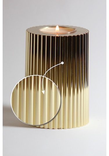 3 Lü Gold Krom Tırtıklı Yüzey Mumluk Dekoratif Tealight Set Mum