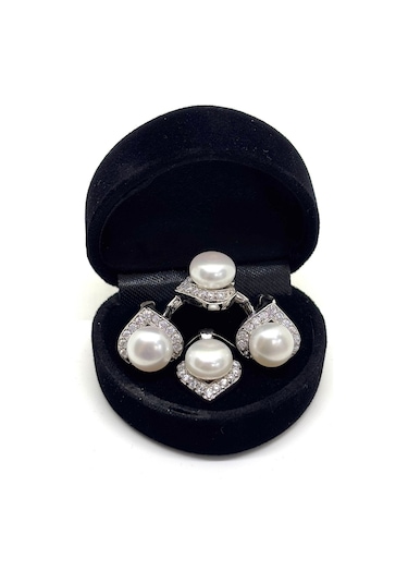 Oya Silver Işıltılı İnci Damla Gümüş Set & Takım