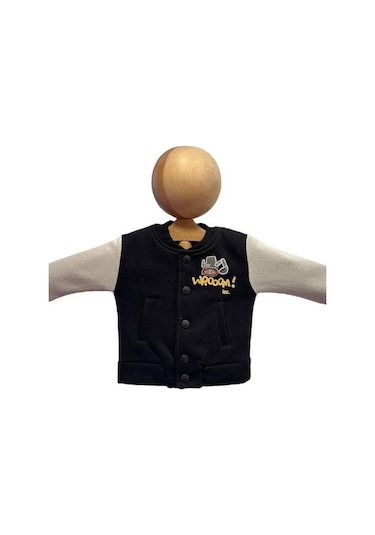 Erkek Bebek 3 İplik Sırt Baskılı Şardonlu Kolej Ceket-15452 Siyah