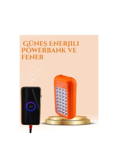Gold Silver Güneş Enerjili Powerbank Işıldak 10000 Mah, Taşınabilir, Suya Dayanıklı, 32 Led Çok Renkli
