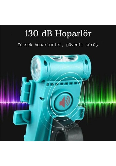 Techtic 5in1 Bisiklet Feneri Şarjlı Telefon Tutucu+korna +sis Far Yeşil