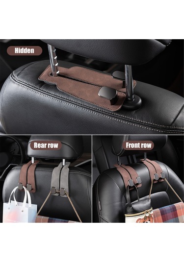 Aubyhe Oto Koltuk Arka Çift Kanca: Metal + Deri Araç İçi Çanta Tutucu, Telefon Tutucu, Organizasyon Aracı, Kahverengi Tek Adet