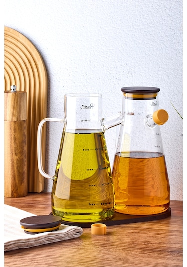 Gael Wood 2'li Akasya Kapaklı Ve Standlı Cam Yağdanlık-sirkelik 900 Ml Seffaf Şeffaf