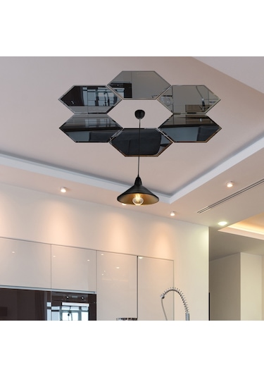 Ayna | Füme Ayna | 6'Lı Takım Altıgen Tavan Aynası Füme