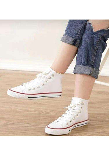 Bağcıklı Unisex Uzun Keten Ayakkabı-beyaz-112 Beyaz