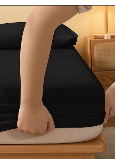 Totem Ranforce Pamuklu Siyah Yastık Kılıflı Lastikli Çarşaf