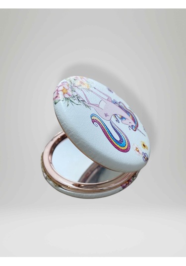 Unıcorn Temalı Çift Taraflı Yuvarlak Cep Çanta Makyaj El Aynası 7cm Çap Kod:27