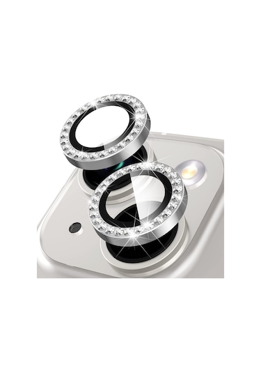 Buff Apple Uyumlu iPhone 14 / 14 Plus Diamond Kamera Lens Koruyucu Gümüş