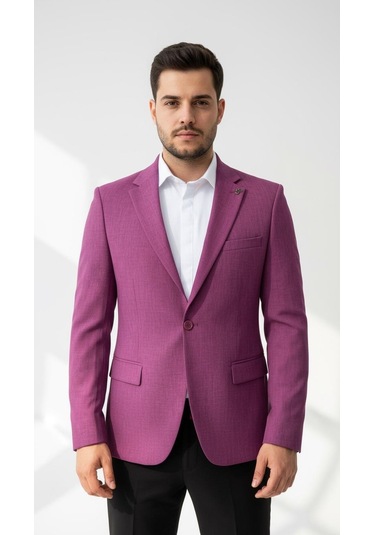 Plus Scorpion Mor Erkek Slim Fit Tek Düğmeli Blazer Ceket Astarli, Şık Ve Modern Kesim Mor