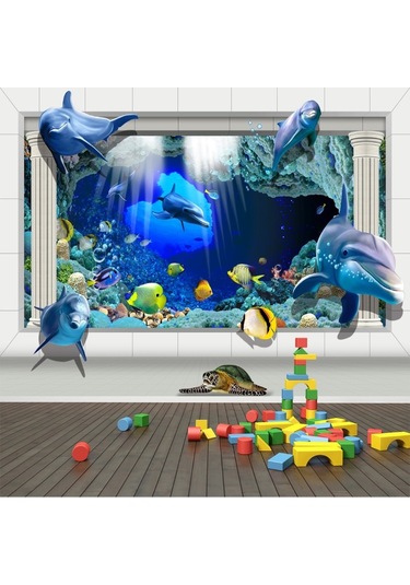 3D Yunuslar Sualtı Duvar Kağıdı