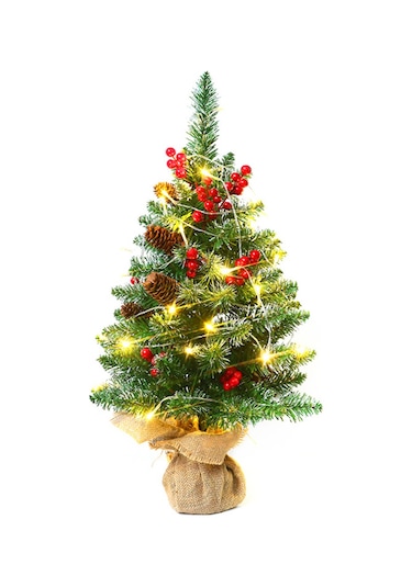 Qingmipy Parlak Led Işıklı 60cm Mini Yapay Noel Ağacı - Pille Çalışan Dekoratif Masa Üstü Ağaç Çok Renkli