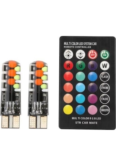 18 Led Rgb T10 Kumandalı Çakarlı Araç Park Ampülü