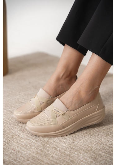 Garantili D0312 Günlük Ortopedik Kadın Babet Ayakkabı Krem