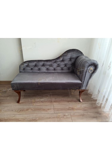 Ters Kol Dekoratif Bihter Koltuk Josefin Puf 130 Cm Ceviz Ayak Antrasit