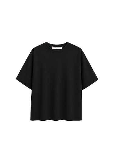 Mixray 2101 Kadın Bisiklet Yaka Soft Oversize Basic Modal T-shirt Siyah
