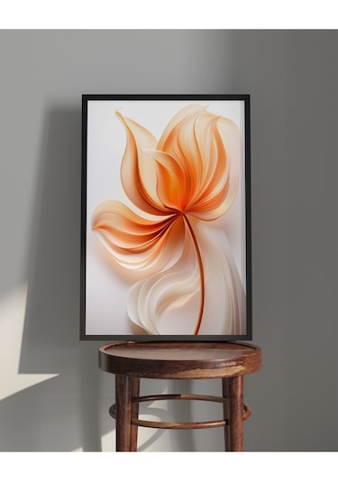 Tablo Ahşap Çerçeveli Tablo Çerçeveli Poster Turuncu Çiçek , Çiçek Temalı Tablo