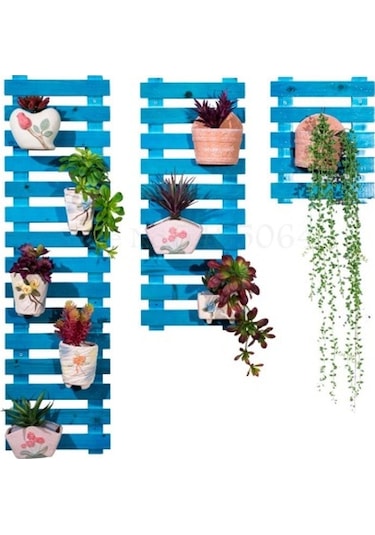 Çiçeklik Saksılık Balkon Çiçeklik Retro Obje 3 Lü Set Mavi (508476712)
