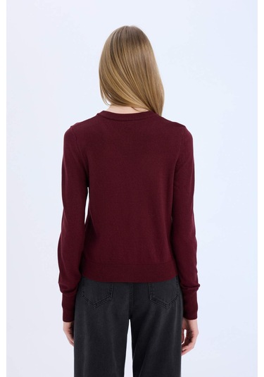 Defacto Regular Fit Bisiklet Yaka Hırka E5032ax24wnbr467 Bordo