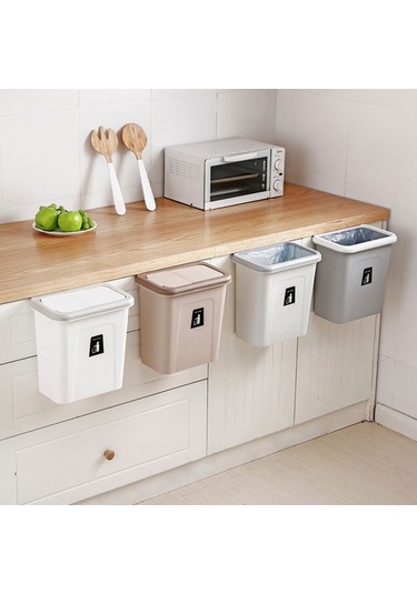 Sones Mutfak Kare Sınıflandırılmış Duvara Monteli Asılı Plastik Sıhhi Çöp Kutusu, Stil: İtmeli Tip Kapak Gri