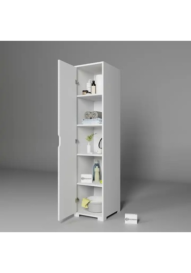 Duru 40 Cm Mat Beyaz 5 Raflı Kiler Tek Kapılı Banyo Ve Elbise Dolabı - Gardırop Beyaz