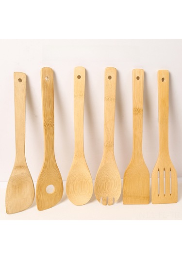 Lemestar Uzun Saplı Bambu Mutfak Çakmaç, Teflon Tencere Uyumlu, Sıcak Dayanıklı, Ev & Restoran Kullanıma İdeal, 30x6cm, Toprak Üretim, Logolu, Toptan Satış