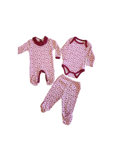 Kız Bebek Tulumlu Patikli Pantolonlu Çıtçıtlı Badili 3'Lü Set Lila