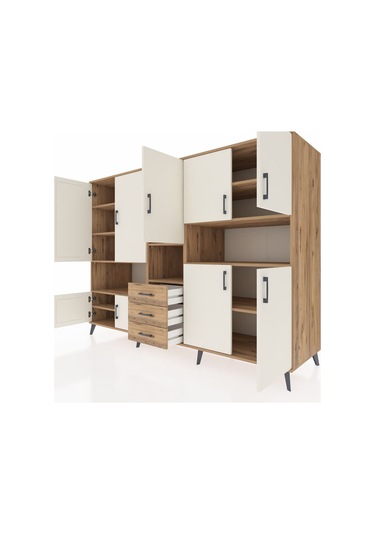 Kronos Dolap 13 Raflı 3 Çekmeceli 9 Kapaklı 220x59x163 Çam-aytaşı Çam-aytaşı/çam