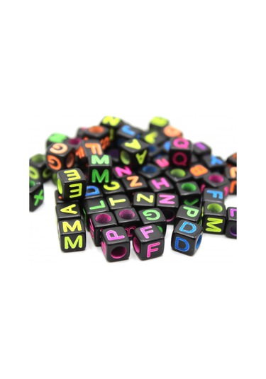 Harf Boncuk Akrilik Küp Renkli Siyah 6 Mm 250 Gr