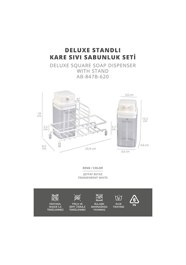 Okyanus Home Beyaz Deluxe Kare Standlı 2'li Şeffaf Sıvı Sabunluk