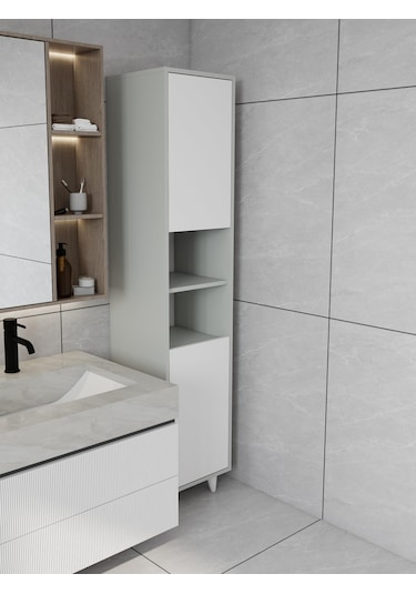 Riva Çamaşır Sepetli Banyo Dolabı Külgri Renk Gri