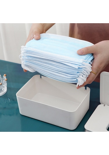 Padalink Pp Malzeme Sağlam Kapatmalı Depolama Kutusu, Maske/ıslak Mendil İçin Ev Ve Taşınabilir, Siyah-alt Beyaz-üst, 18.5x12.2x7cm Hacim Siyah