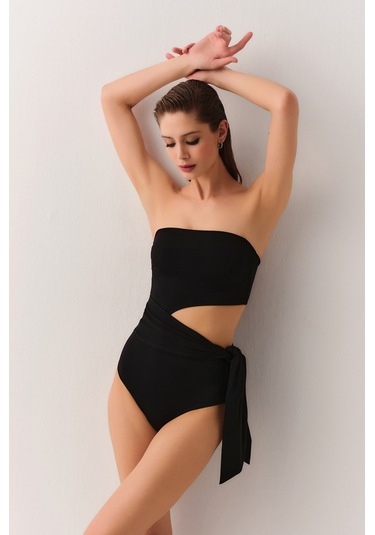 Suwen Yandan Bağlamalı Straplez Mayo Sbn25735012 Siyah